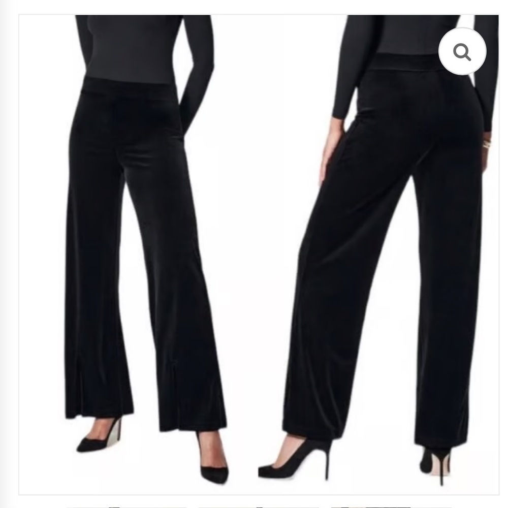 SPANX Elegant Black Velvet Wide Leg Front Slit Pants